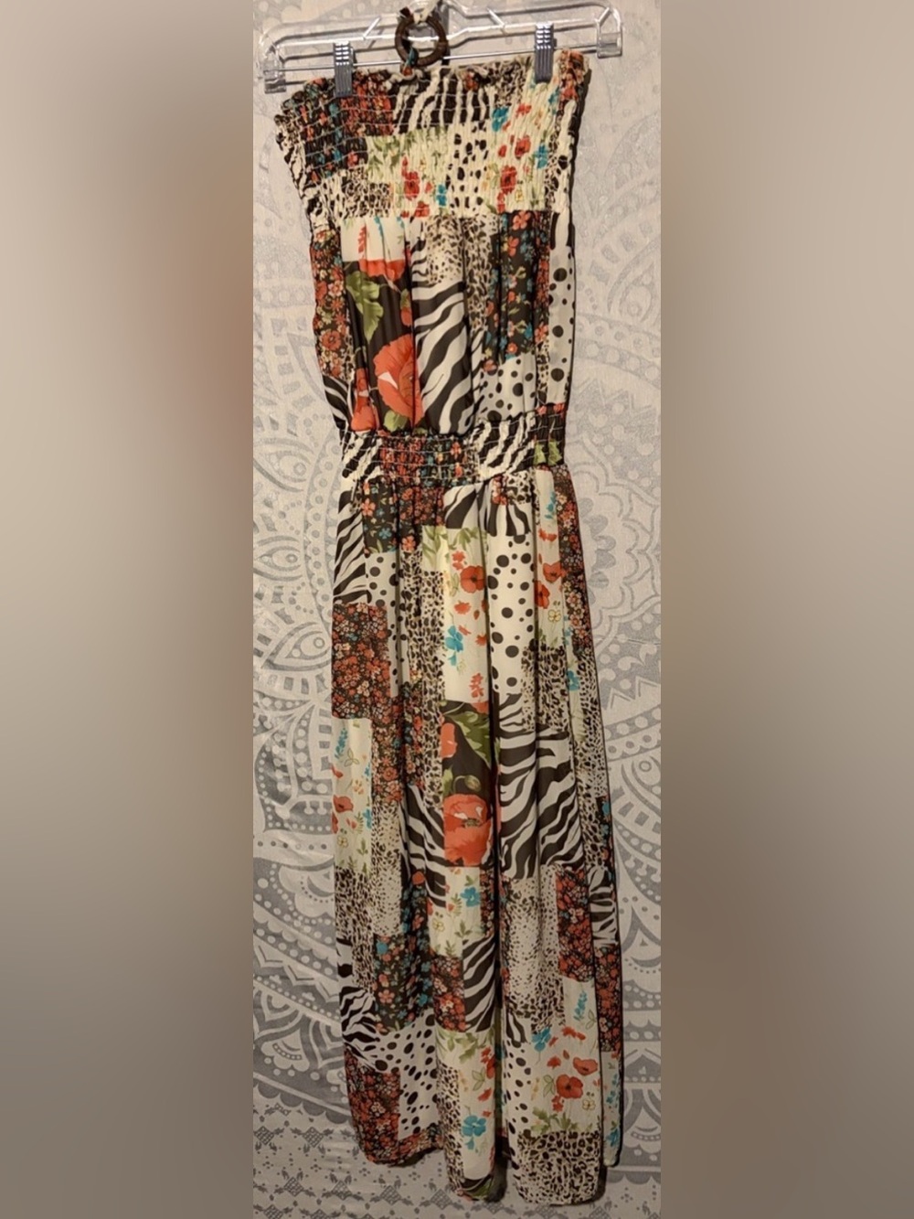 Grass Collections Patchwork Mixed Animal Floral Maxi Dress | Size M